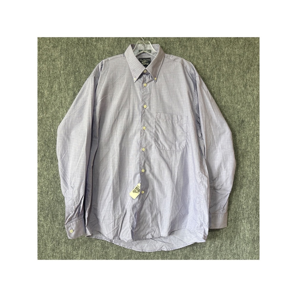 Burberrys Mens Lavender Micro Check Button Down Sports Shirt Long Sleeve Size M